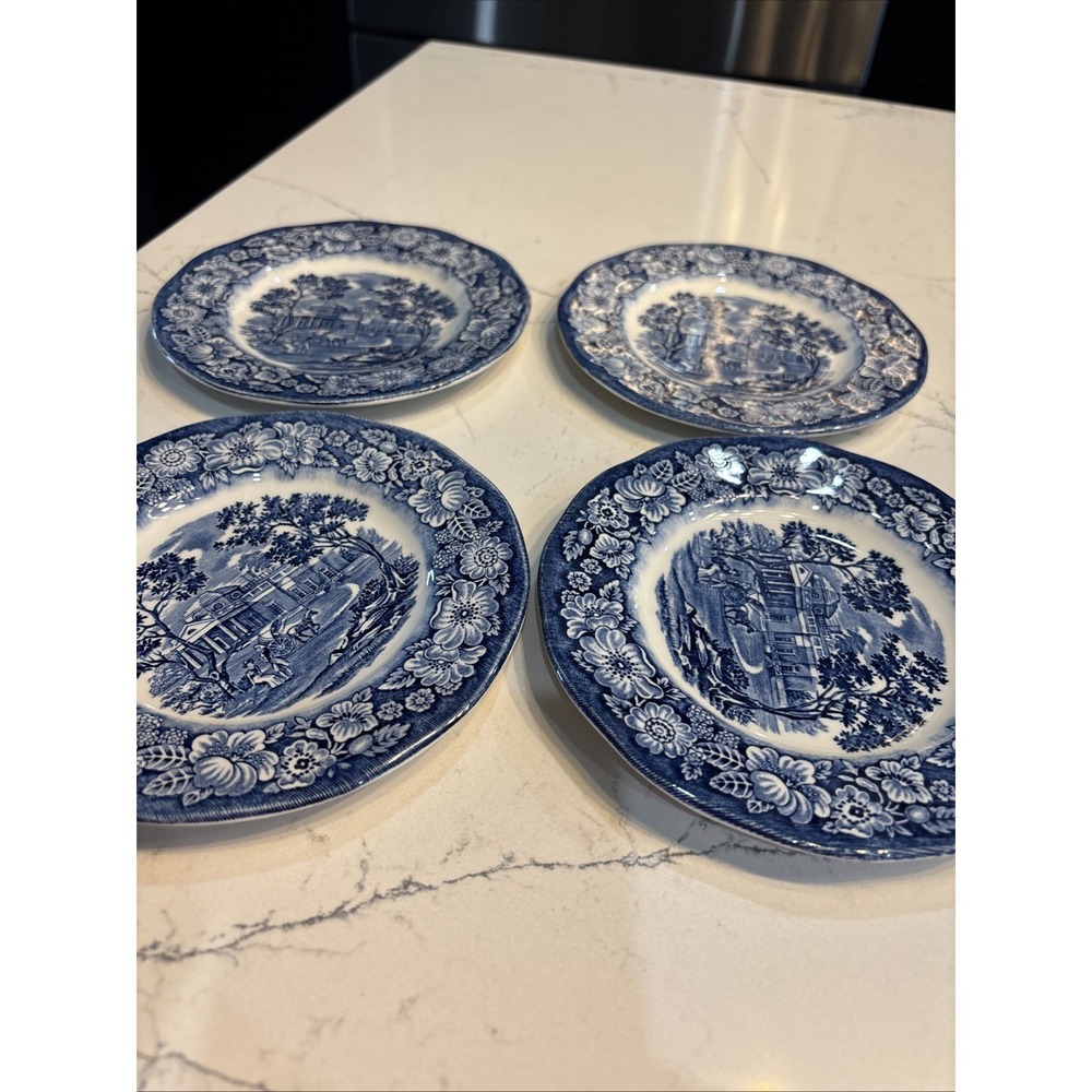 Liberty Blue Bread & Butter Plates Staffordshire Ironstone MONTICELLO Set of 4